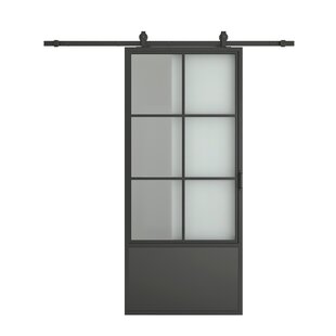 Glass And Metal Barn Door With Installation Hardware Kit 